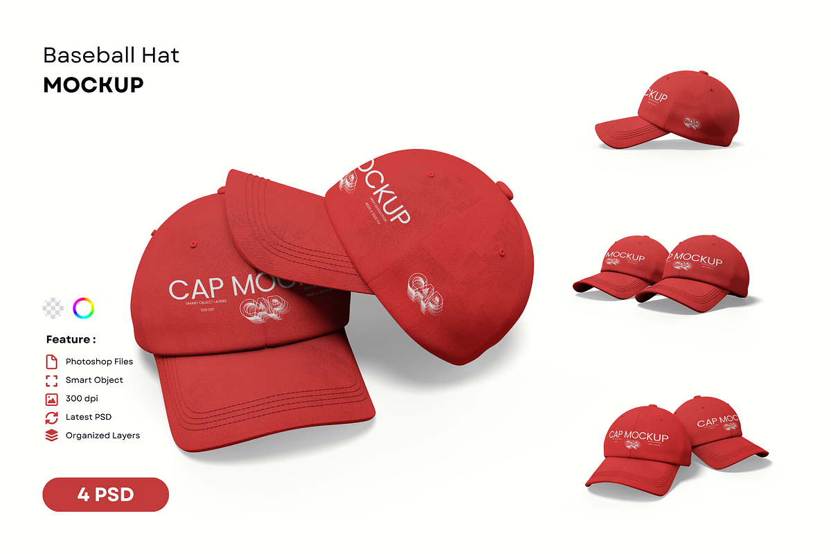 Baseball Hat Apparel Mockup Set, a Hat Mockup by DSNA Mockup (Photo 1 of 5)