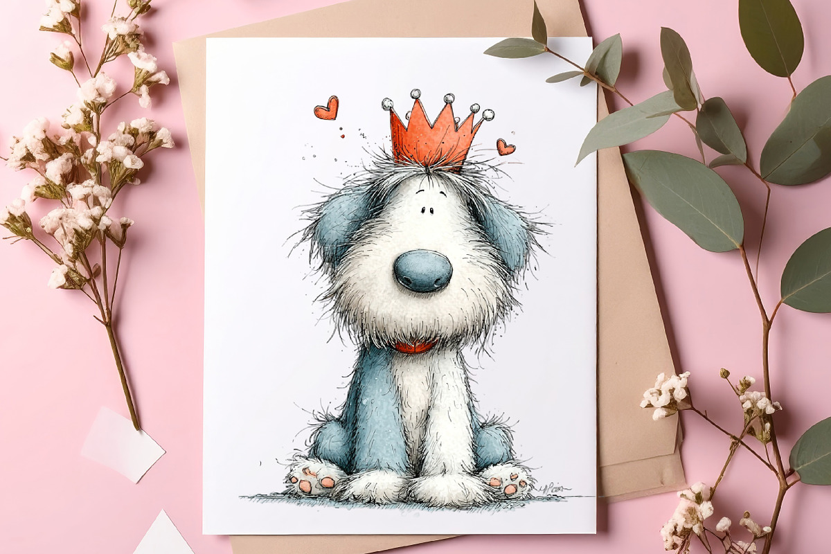 Cute Whimsical Valentine Fluffy Dogs, an Illustration by SinaCreation (Photo 6 of 11)
