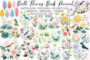 Birth Month Flowers & Birds Procreat, an Illustration by Sublimation Artist