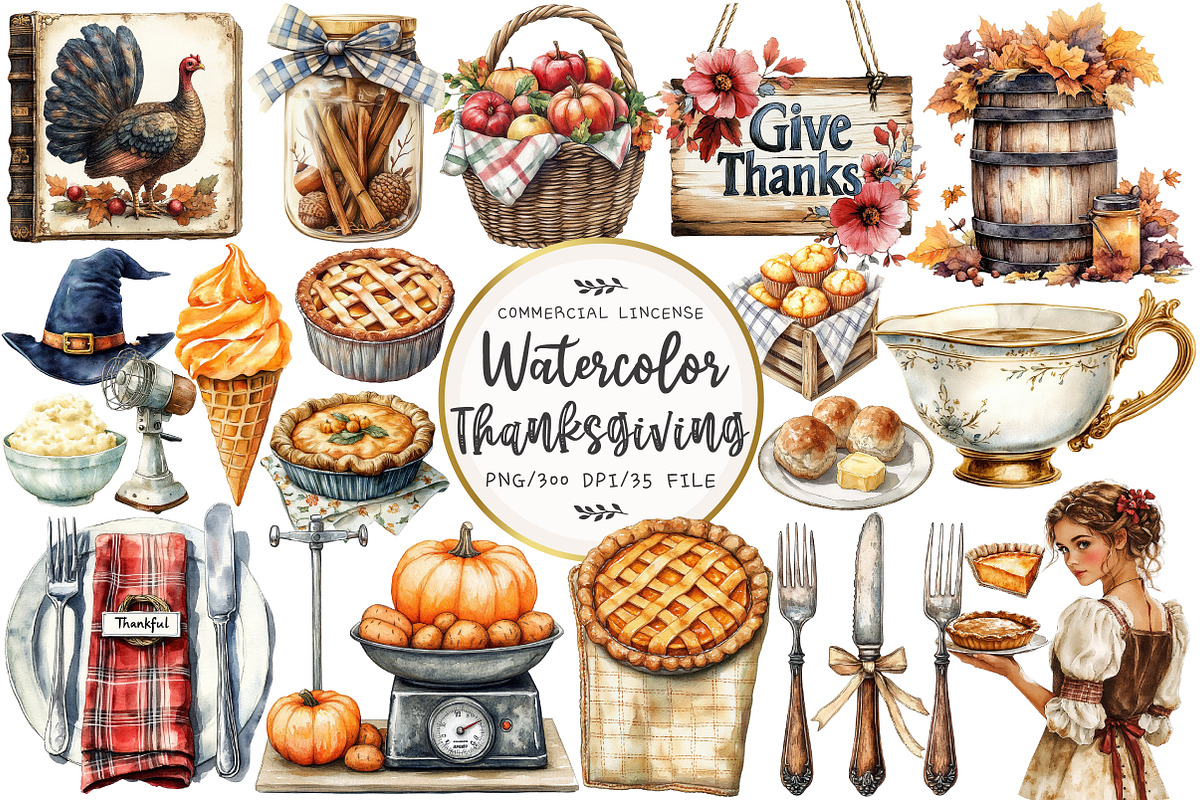 Vintage Thanksgiving Clipart, an Illustration by OK Design (Photo 1 of 4)