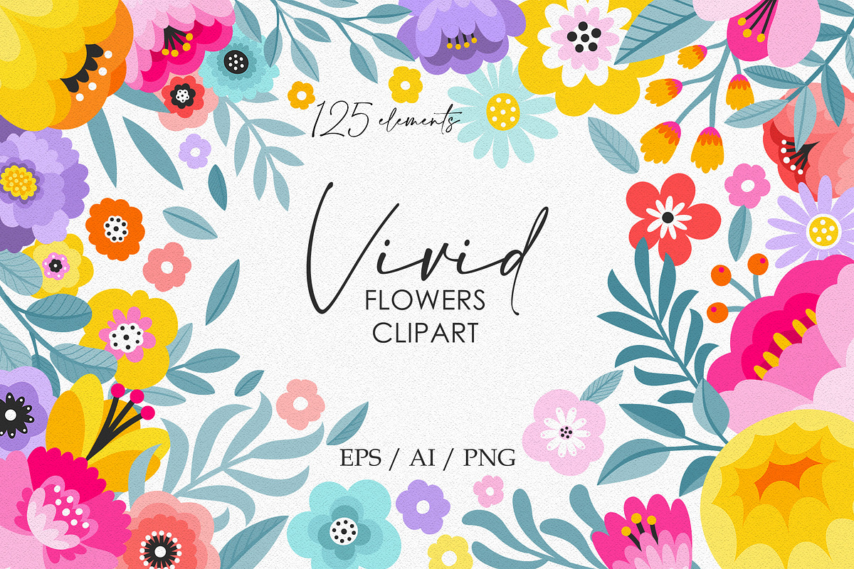 Vivid flowers clipart. Vector set., a Background Graphic by ElenKoss (Photo 1 of 11)