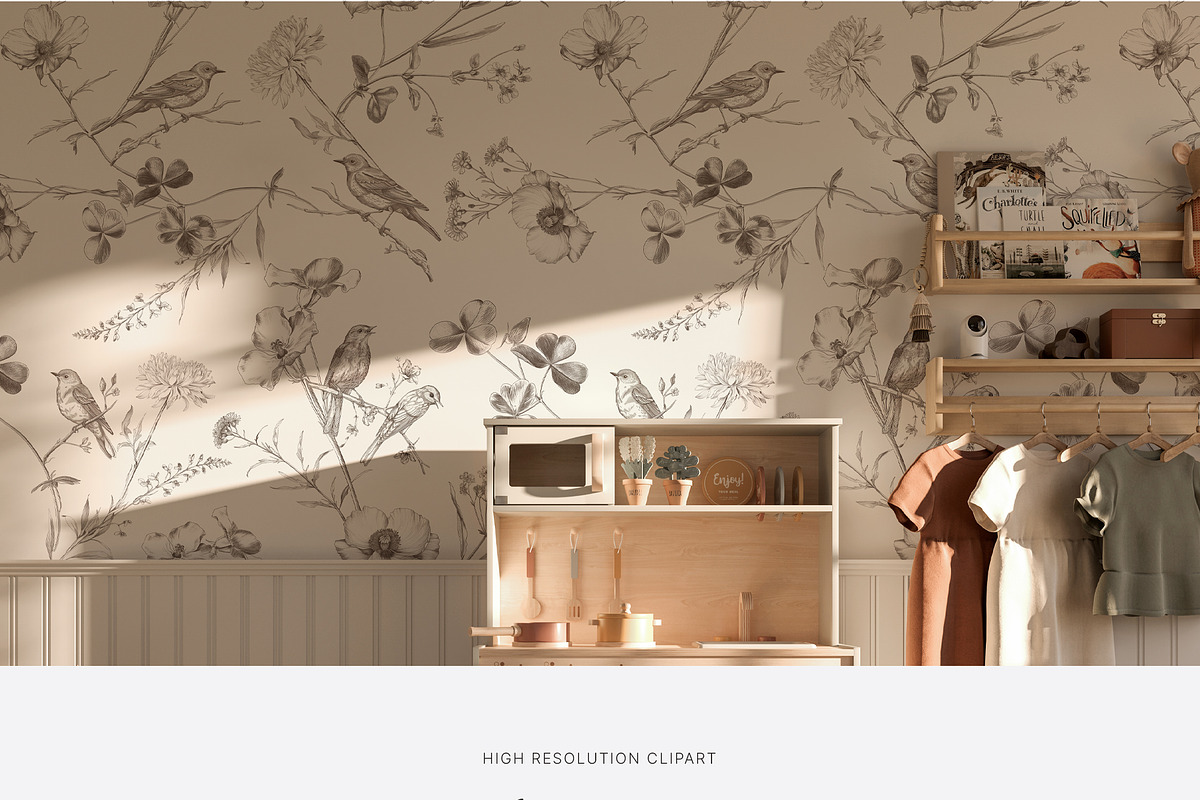 WILD GARDEN Pencil Sketch Clipart, a Decorative Illustration by Muse Artist (Photo 3 of 14)