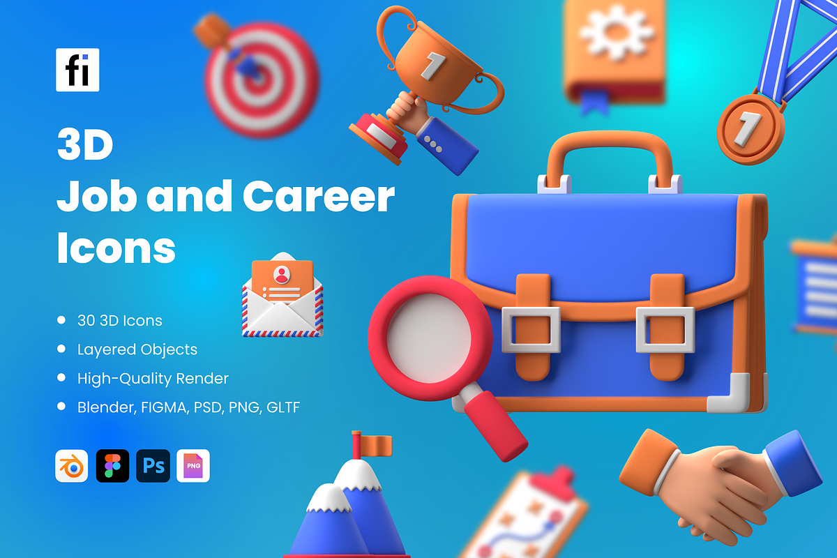 3D Job and Career Icon Set, a Characters & Person 3D Model by Flat Icons (Photo 1 of 8)