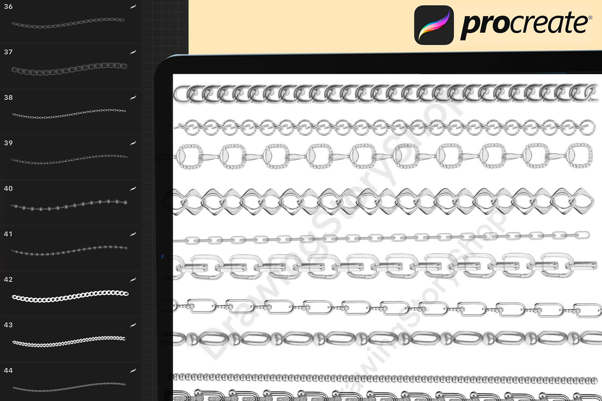 120 Procreate Chain Jewelry Brushes, a Brush Add-On by DrawingStoryShop