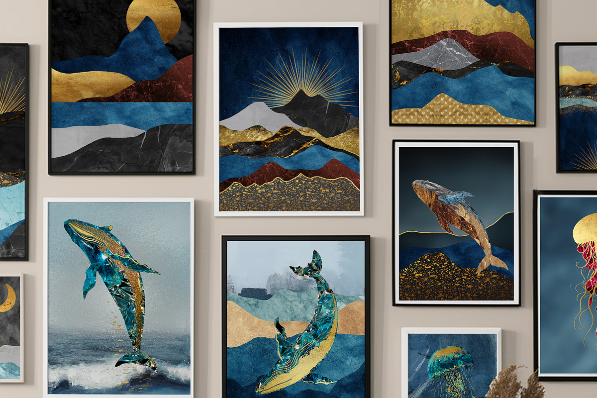 Modern golden landscape print poster, a Decorative Illustration by Muzi pear studio (Photo 9 of 10)