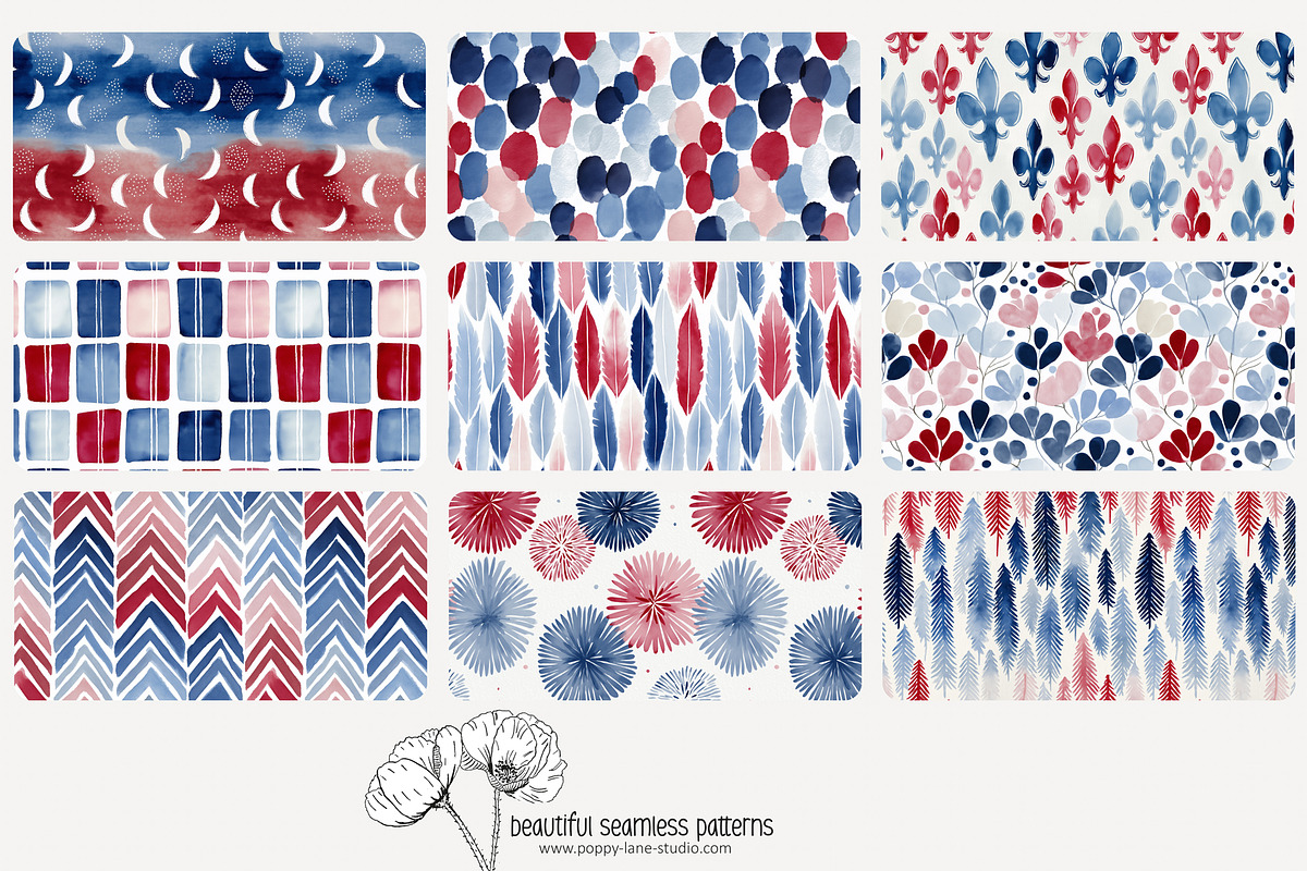 70 red white blue seamless pattern, a Pattern Graphic by Poppy Lane Studio (Photo 6 of 10)