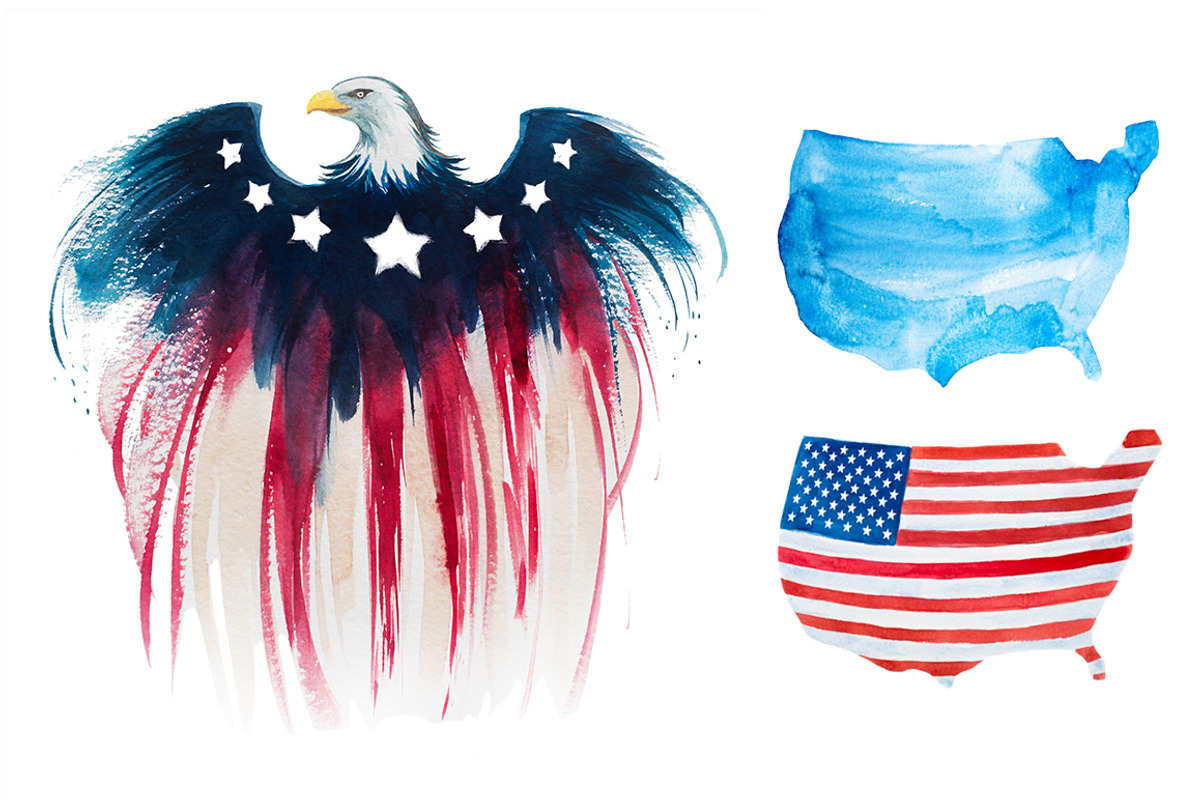 USA Independence day watercolor set, a Decorative Illustration by AlexGreenArt (Photo 3 of 4)