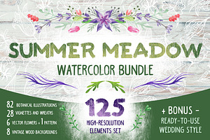 Summer Meadow watercolor set + Bonus