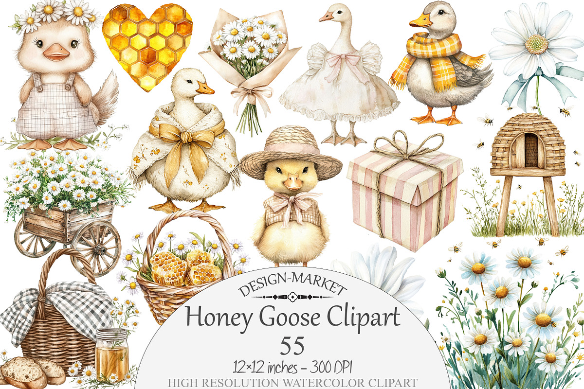 Honey Goose Watercolor Clipart, a Seasonal Illustration by Design Market (Photo 1 of 5)