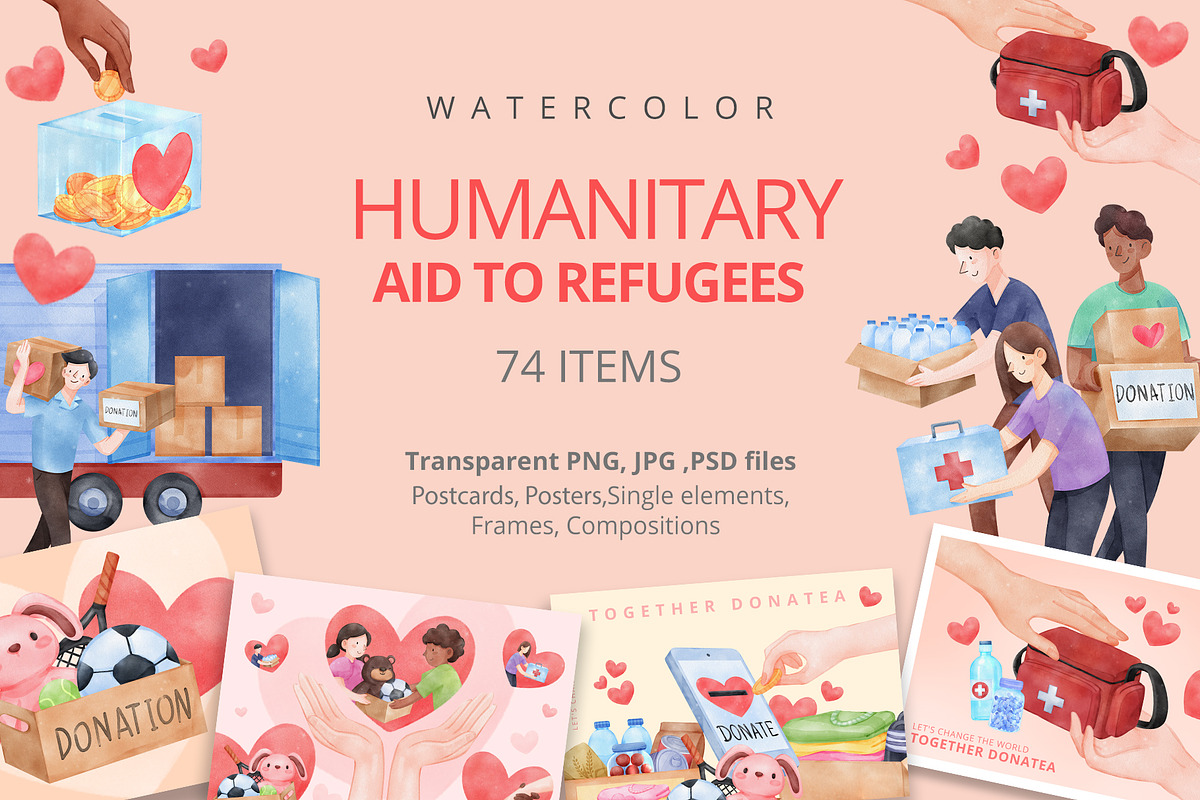 Humanity aid to Refugees Watercolor, a Person Illustration by CreativeValuation (Photo 1 of 14)