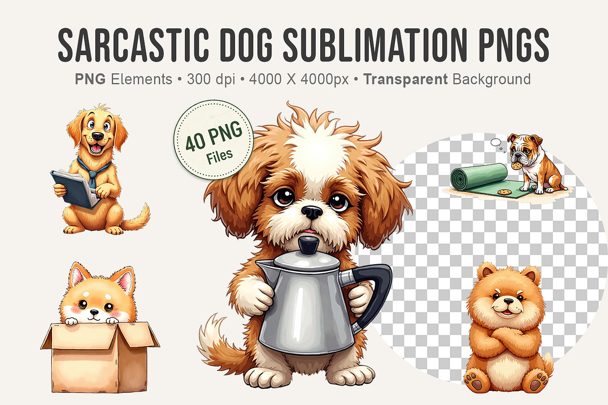 Sarcastic Dog Sublimation PNGs, an Illustration by Artnoy (Photo 1 of 8)