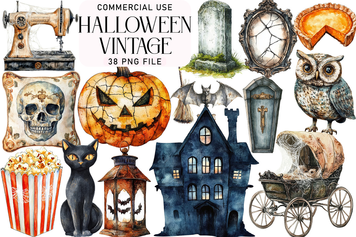 Vintage Halloween Clipart Sublimatio, an Illustration by Daily.Designs (Photo 1 of 3)
