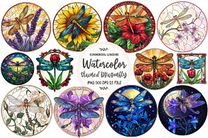 Dragonfly Stained Glass Clipart, an Illustration by OK Design