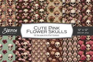 Cute Pink Flower Skull Pattern Set