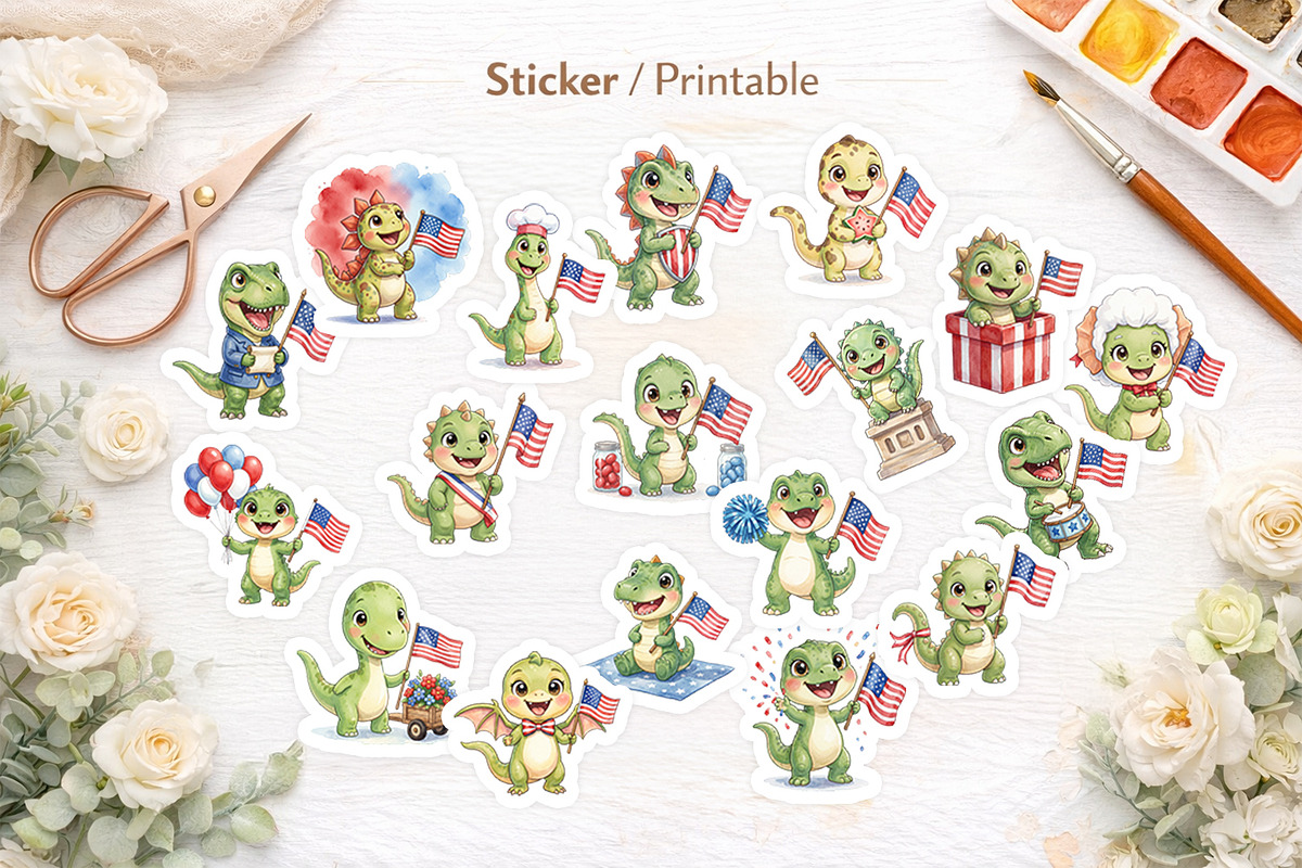Patriotic Dino Sublimation, an Illustration by Artnoy (Photo 6 of 8)