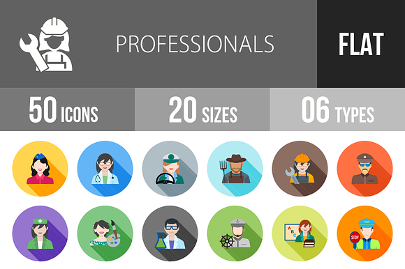 50 Professionals Flat Shadowed Icons