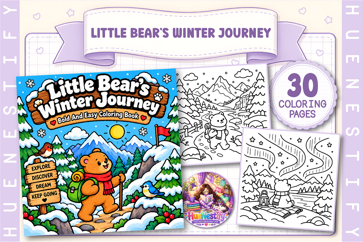 Bear Winter Journey Coloring Book, a Seasonal Illustration by HueNestify (Photo 1 of 4)
