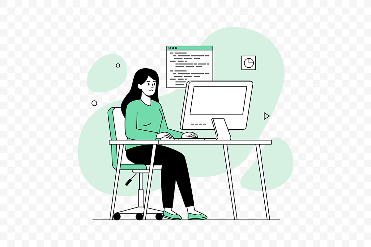 Girl Focused on Computer Work, a Work Illustration by Partikusi Design (Photo 3 of 3)