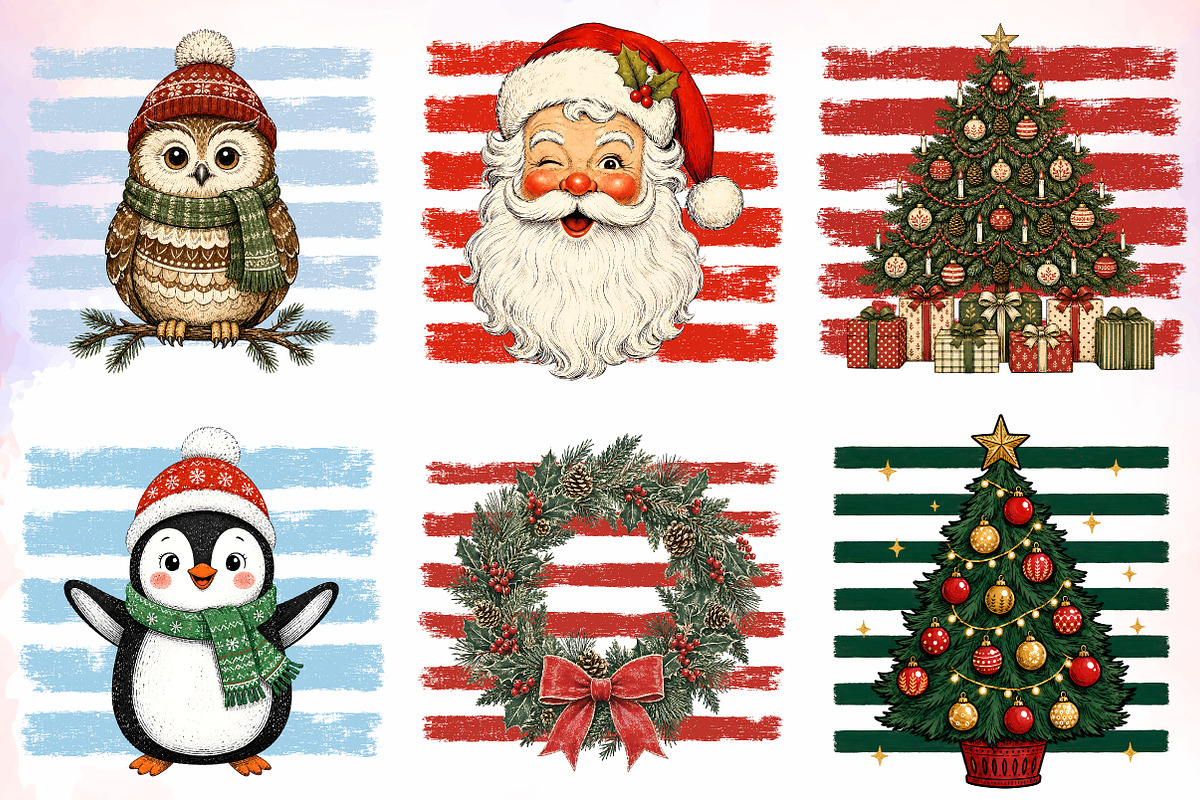 Vintage Christmas Striped PNG Bundle, an Object Illustration by Libby Wishes (Photo 2 of 4)