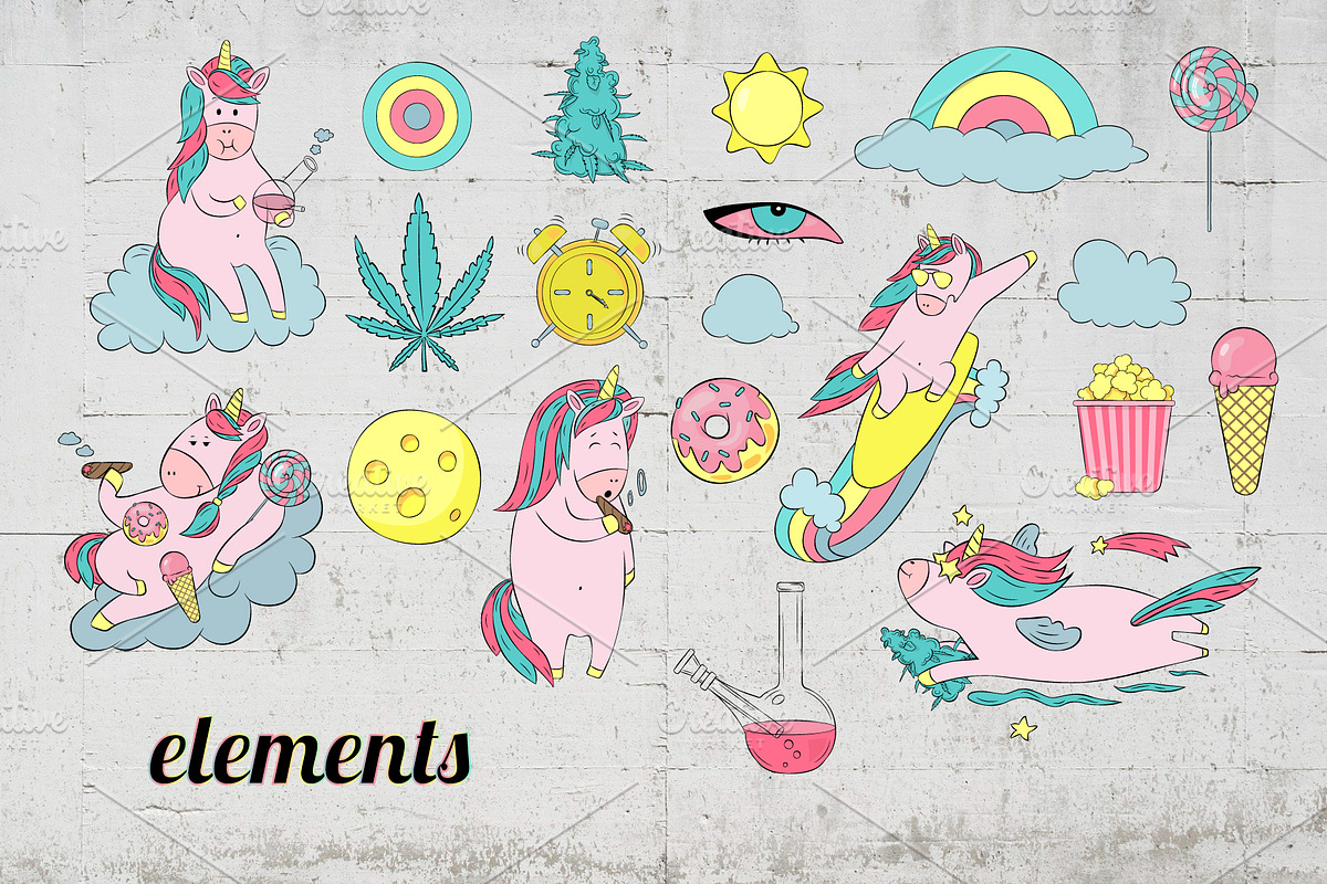 Vector cannabis & unicorns patterns, a Background Graphic by lenavetka87 (Photo 7 of 10)