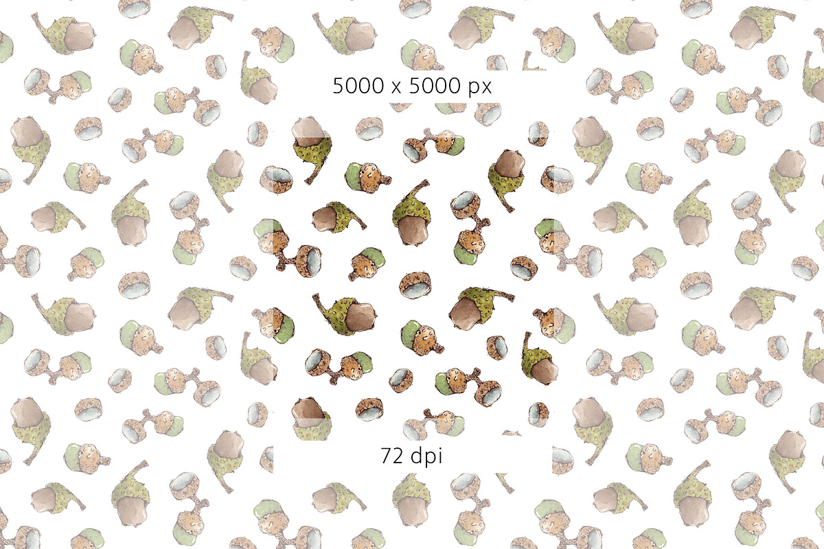 Acorns & Leaves Watercolor Patterns, a Pattern Graphic by Mazheika Store (Photo 5 of 9)