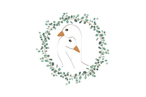 Goose couple in floral eucalyptus, an Animal Illustration by Toltemara