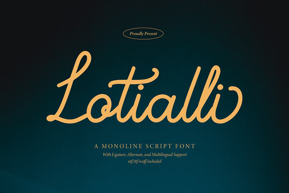 Lotialli | Monoline Script Font, a Script Font by Denustudios (Photo 1 of 15)
