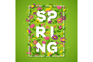 Spring Typography Design With White Paper Cut Text