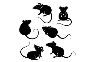 Set Of Rats Black Silhouettes