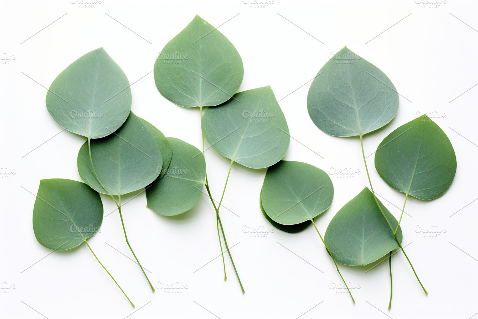 Green eucalyptus leaves isolated on white background, a Nature Photo by AlyaAnd