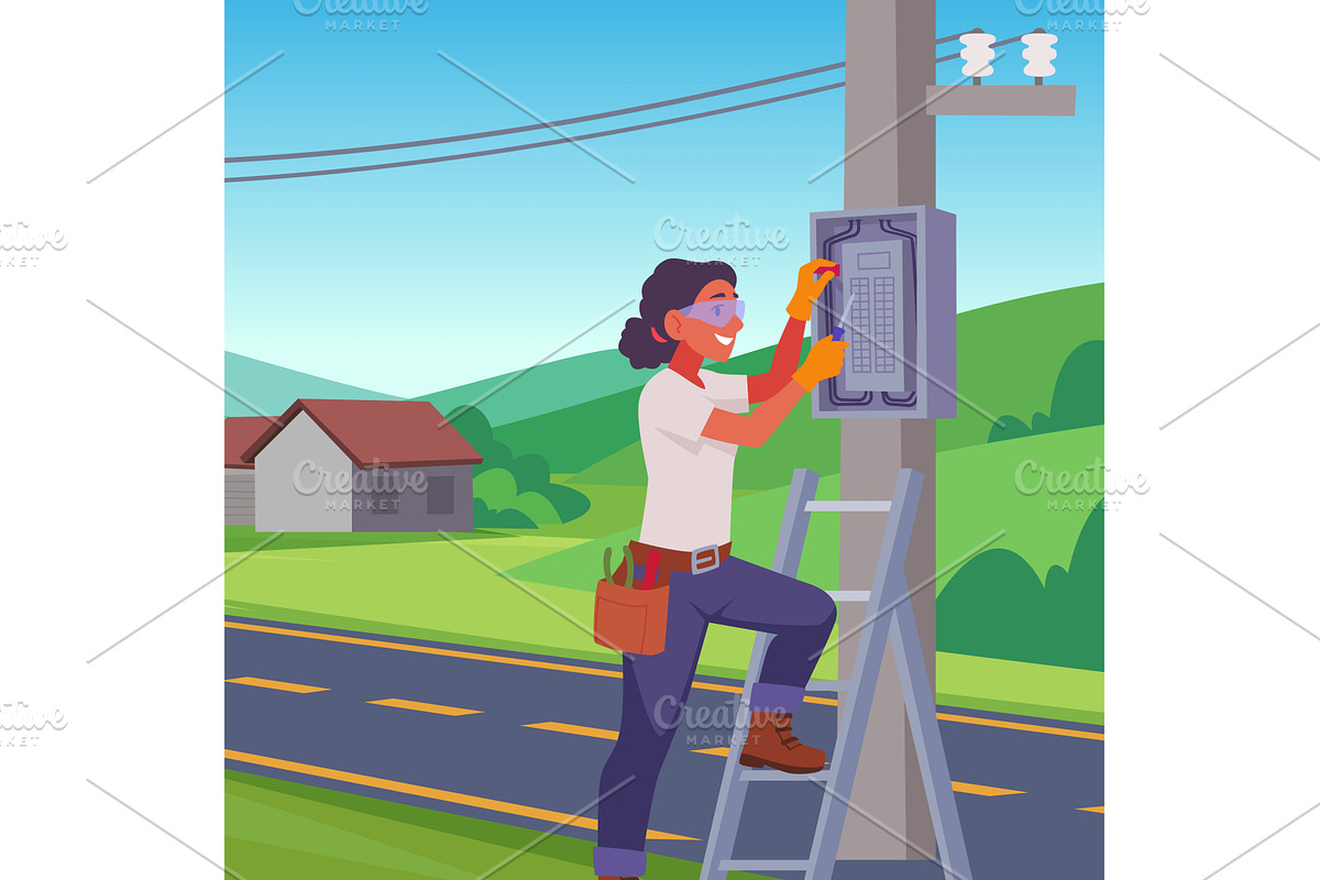 Electrician girl. female character, a Technology Illustration by Onyx