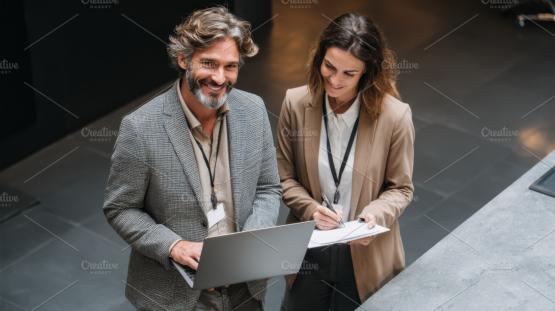 Smiling business colleagues working, a Photo by Pixeness Studio