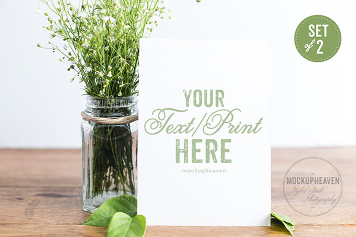 SET of 2 Rustic 5x7 Card Mockups, a Print Template by MockUpHeaven (Photo 1 of 4)
