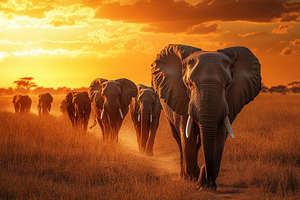A powerful elephant guides its herd, a Photo by Pavel_design