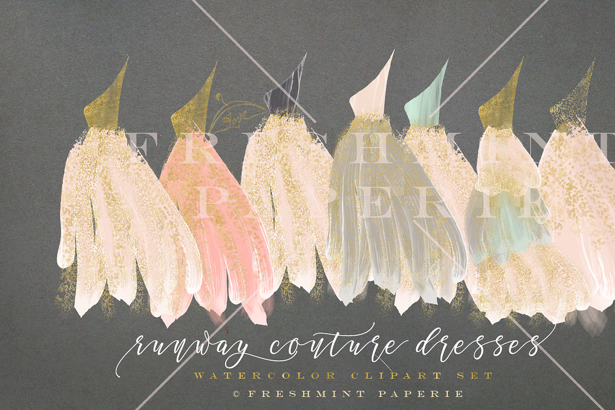 runway couture watercolor dresses, a Graphic by Freshmint Paperie (Photo 2 of 3)