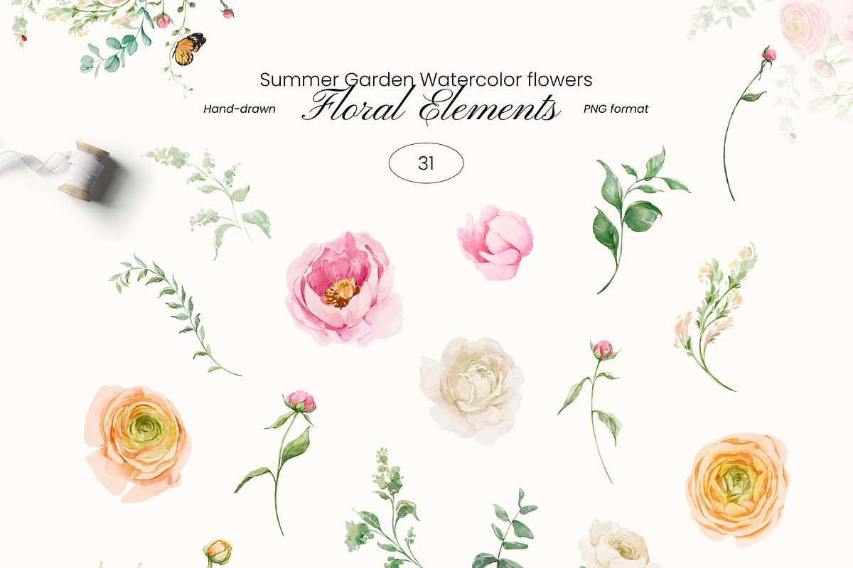 Summer Garden Watercolor flowers, a Seasonal Illustration by Yuliia Lashevska (Photo 12 of 13)