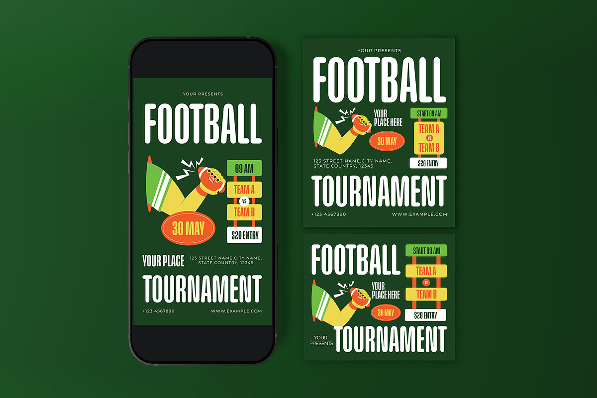 Green Football Tournament Flyer Set, a Flyer Template by graphicook (Photo 3 of 3)