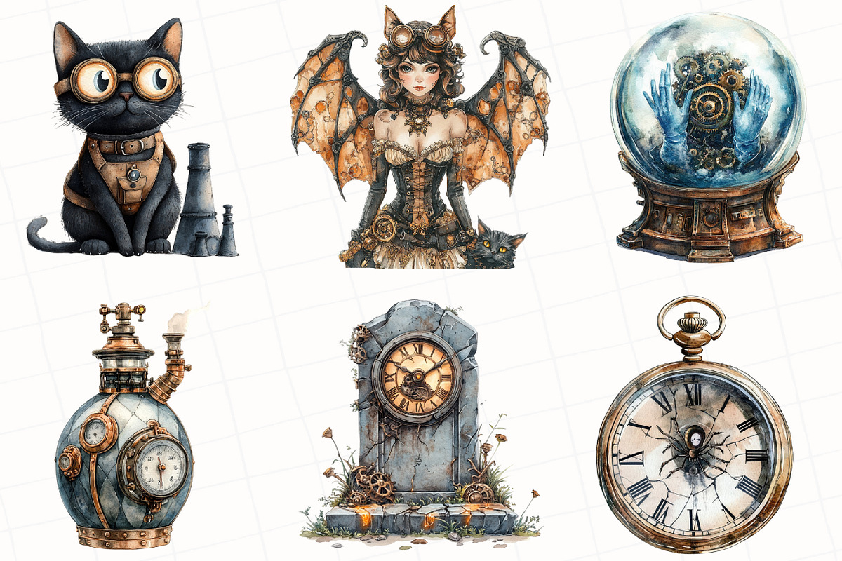 Steampunk Halloween Clipart, an Illustration by OK Design (Photo 4 of 5)