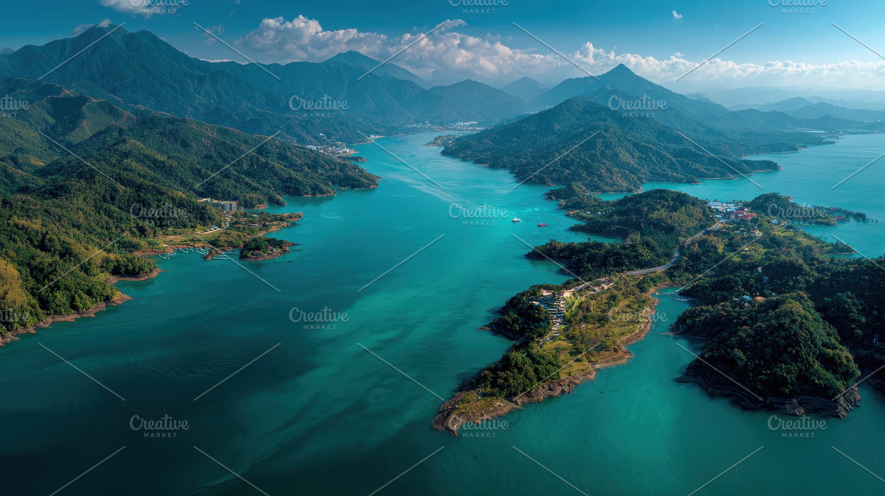 Aerial view of Sun Moon Lake Taiwan, a Photo by Pixeness Studio