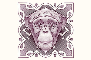 Engraving head of the monkey, an Animal Illustration by Krolone