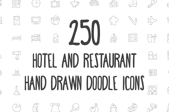 250 Hotel and Restaurant Doodle Icon preview 5