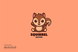 Excited Squirrel Cute Mascot Logo