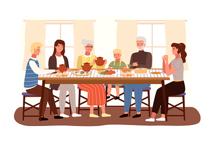Family at a Russian-style evening, a Decorative Illustration by robuart