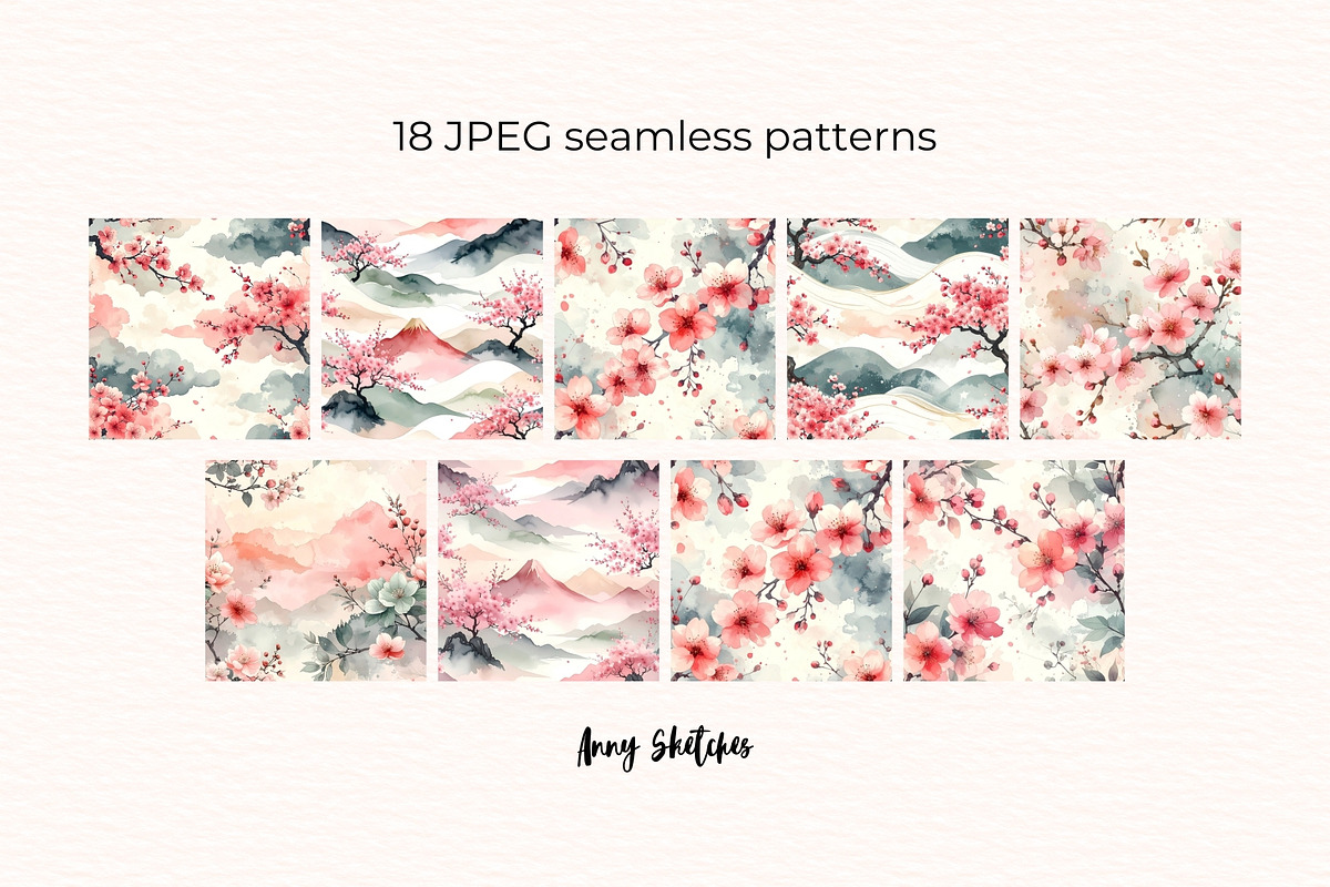 Sakura Blush Seamless Patterns, a Pattern Graphic by Anna Design Studio (Photo 4 of 6)