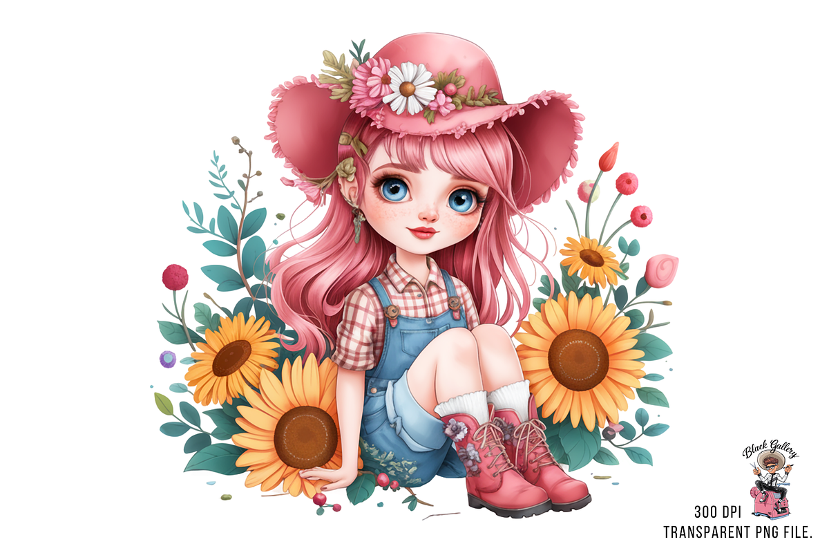 Cowgirl with Sunflowers PNG Clipart, a Graphic by Clipart Bloom (Photo 7 of 13)