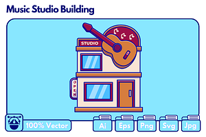 Music Studio Building Cartoon, an Education Illustration by Artstorystudio