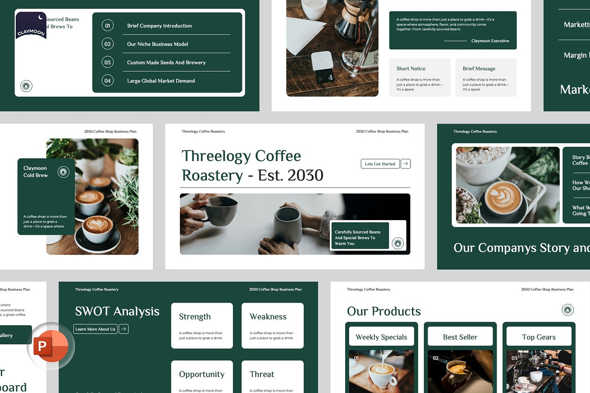 Threelogy Coffee Shop Business Plan, a Presentation Template by Claymoon Lab (Photo 2 of 7)