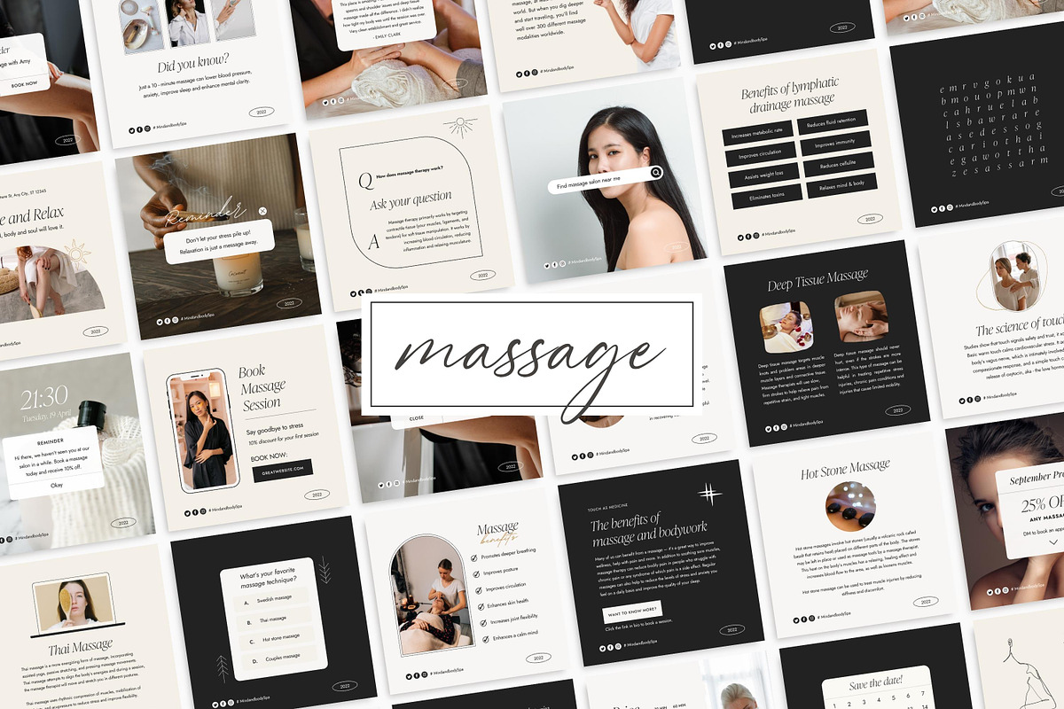 Canva Massage Therapist templates, a Social Media Template by LiliesandBerries (Photo 1 of 21)