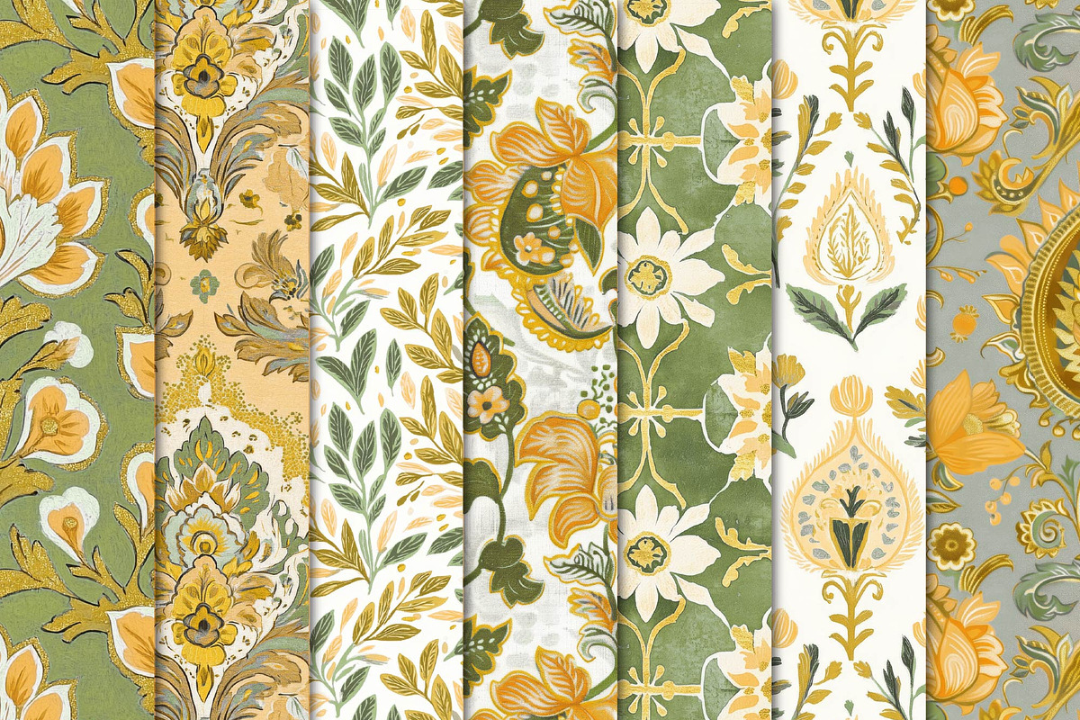 Yellow Green Block Print Papers, a Texture Graphic by Maishop (Photo 2 of 3)