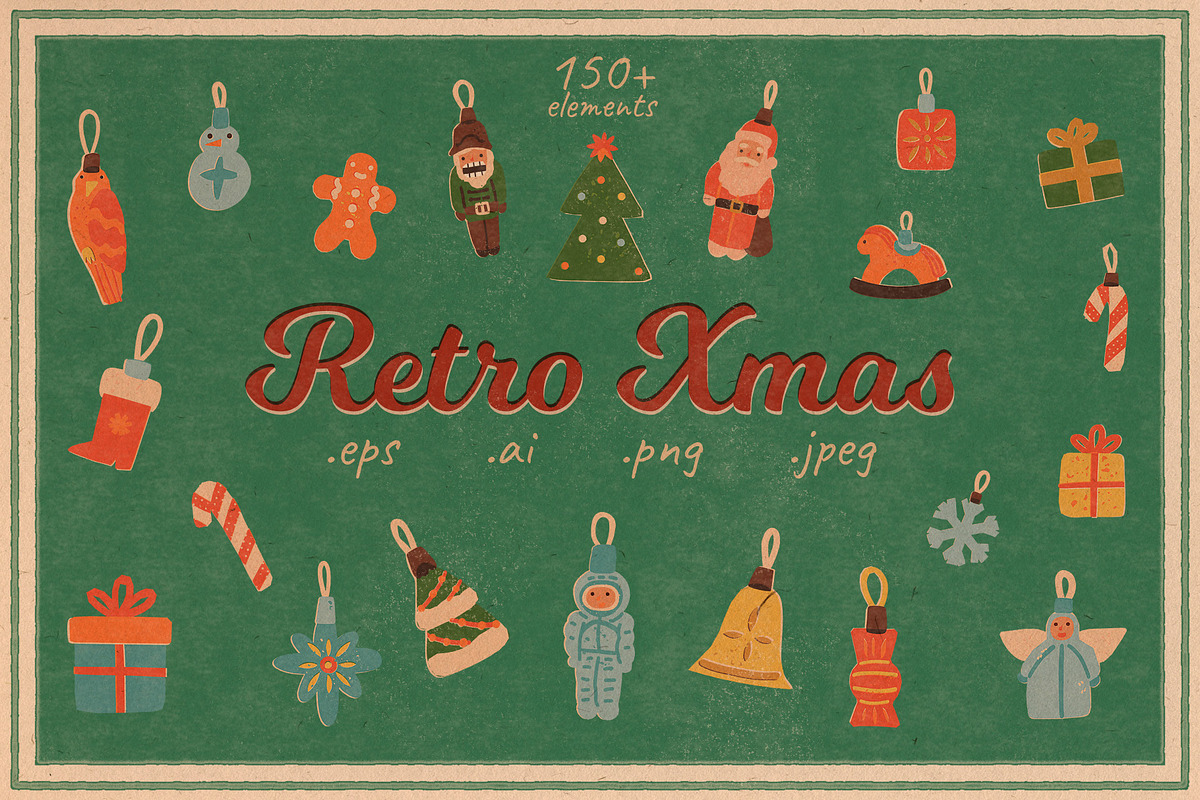 Retro Christmas Clipart & Graphics, a Seasonal Illustration by Paper Cherry (Photo 1 of 21)